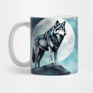 Timber Wolf in Watercolor and Charcoal Mug